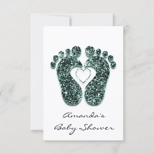 Baby Girl  Shower Feet White Minimalism Teal Invitation