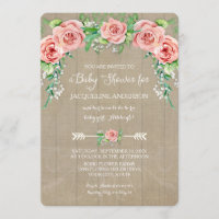 Baby Girl Shower Flower BOHO Crown Barn Wood Board Invitation