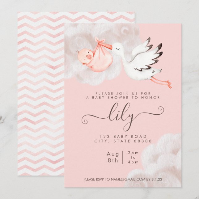 Baby Girl Shower Invitation (Front/Back)