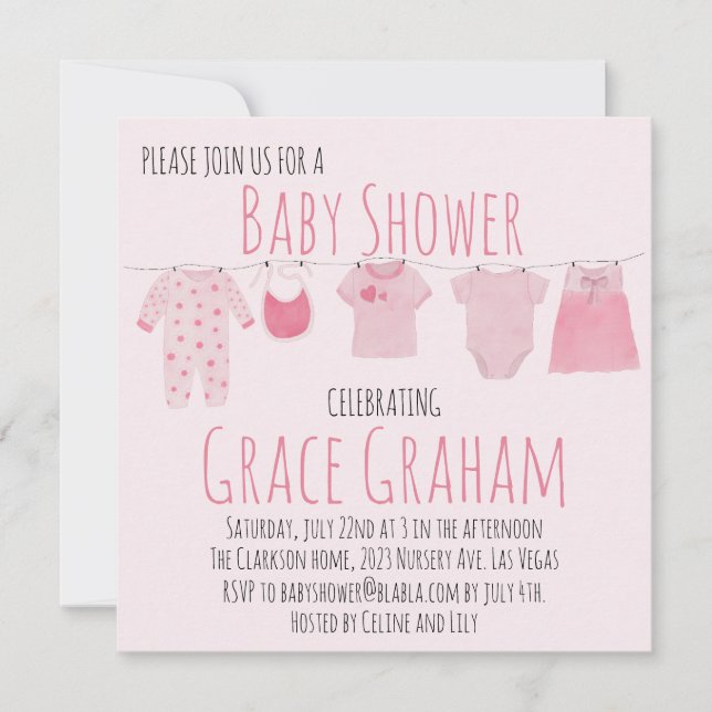 Baby Girl Shower invitation Clothes on line (Front)