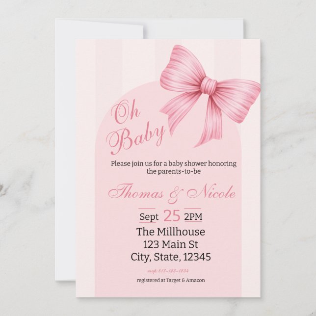 Baby Girl Shower Invitation Coquette Bow Aesthetic (Front)