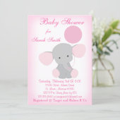 Baby Girl Shower Invitation Elephant Pink Gray (Standing Front)
