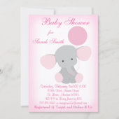 Baby Girl Shower Invitation Elephant Pink Gray (Front)