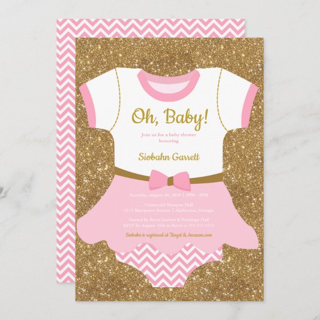 Baby girl Shower invitation, pajamas, romper Invitation (Front/Back)