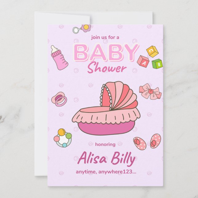 baby girl shower invitation, pink invitation (Front)