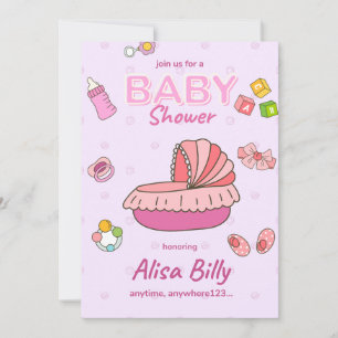 baby girl shower invitation, pink invitation