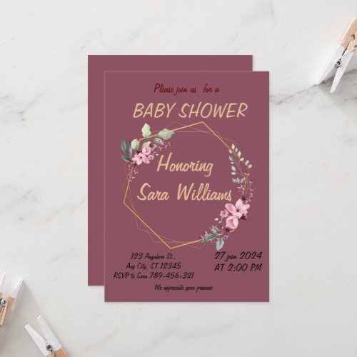 baby girl shower invitations floral pink blush