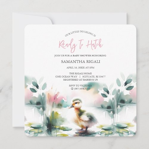 Baby Girl Shower Invitations Pink Watercolor Duck