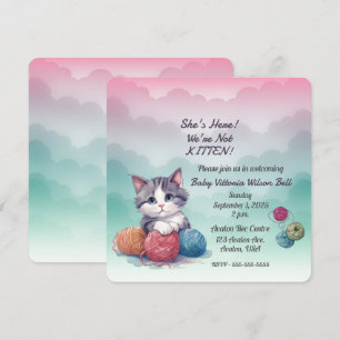 Baby Girl Shower Kitten Invitation