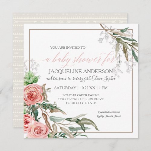 Baby Girl Shower Modern BOHO Arrows Watercolor Invitation