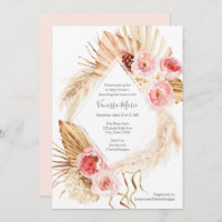 Baby girl Shower modern boho floral pampas Invitation