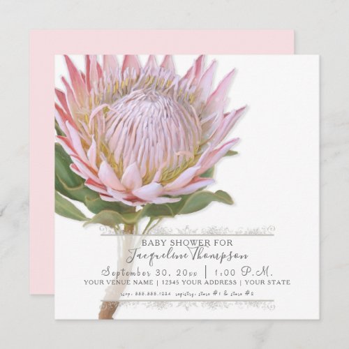 Baby Girl Shower Modern Elegant King Protea Flower Invitation