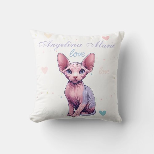 Baby Girl Shower Nursery Decor Cute Sphynx Cat  Throw Pillow