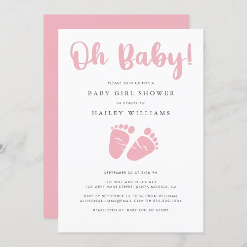 Baby Girl Shower  Oh Baby Pink Baby Feet Invitation