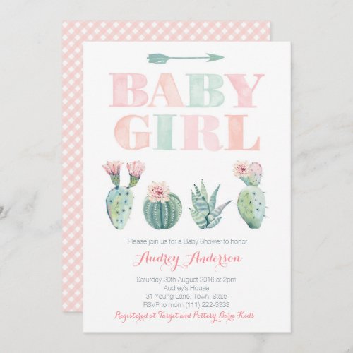Baby Girl Shower or Sprinkle with Desert cacti Invitation
