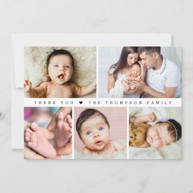 Baby Girl Shower Photo Collage Simple Thank You Card (Front)