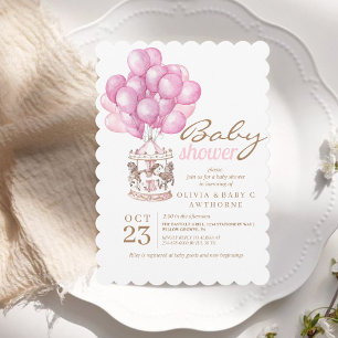 Baby Girl Shower Pink Balloon Cute Invitation