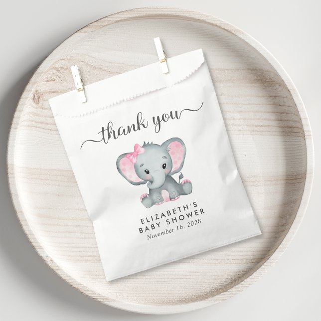 Baby Girl Shower Pink Elephant Thank You Favor Bag (Creator Uploaded)
