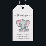 Baby Girl Shower Pink Elephant Thank You Gift Tags<br><div class="desc">Cute thank you tags for your baby girl shower favors with "thank you" and "A Sweet Little Peanut Is On Her Way" written in a mixture of soft grey typography and a stylish script, and a pastel pink watercolor of a baby elephant. Personalize the mother-to-be's name and shower date in...</div>