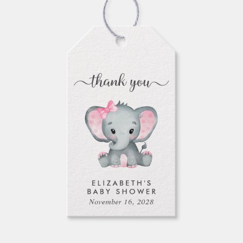 Baby Girl Shower Pink Elephant Thank You Gift Tags