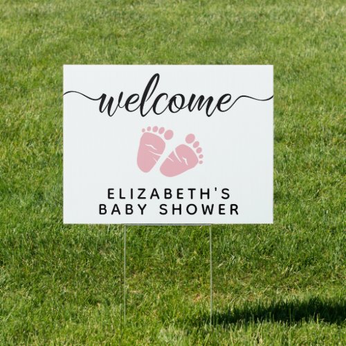 Baby Girl Shower Pink Feet Welcome Sign