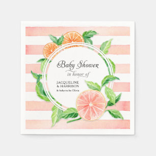 Baby Girl Shower Pink Grapefruit Citrus Watercolor Napkins