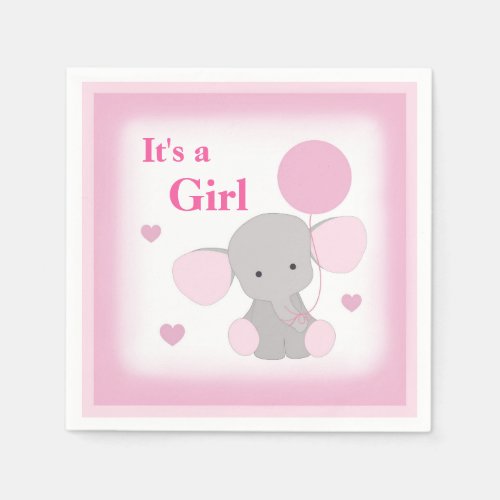 Baby Girl Shower Pink Gray Elephant Sprinkle Party Napkins