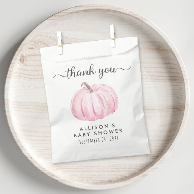 Baby Girl Shower Pink Pumpkin Thank You Favor Bag (Creator Uploaded)