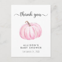 Baby Girl Shower Pink Pumpkin Thank You Postcard