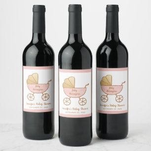 Baby Girl Shower Pink Retro Carriage Wine Label
