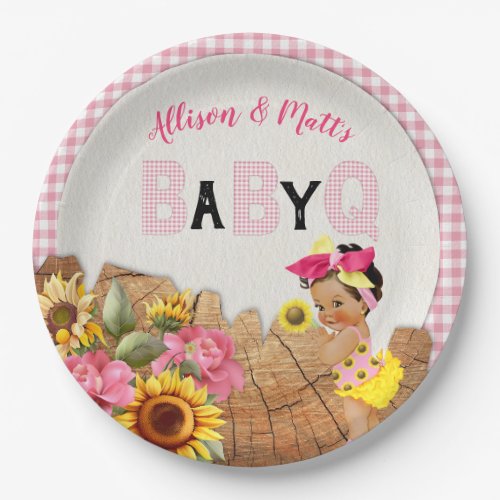 Baby Girl Shower Pink Sunflower Baby Q Barbeque Paper Plates
