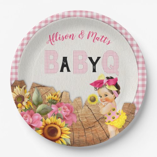 Baby Girl Shower Pink Sunflower Baby Q Barbeque Paper Plates