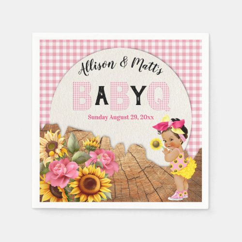 Baby Girl Shower Pink Sunflowers Baby Q Barbeque Napkins