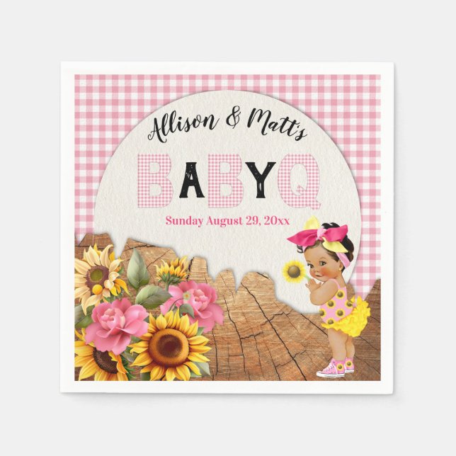 Baby Girl Shower Pink Sunflowers Baby Q Barbeque Napkins (Front)