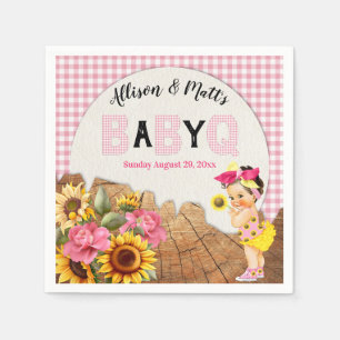 Baby Girl Shower Pink Sunflowers Baby Q Barbeque Napkins