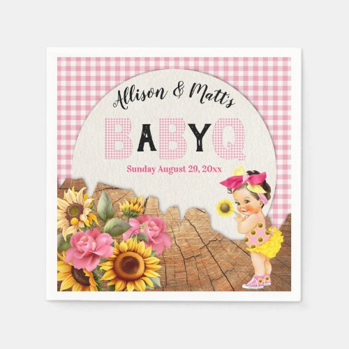 Baby Girl Shower Pink Sunflowers Baby Q Barbeque Napkins