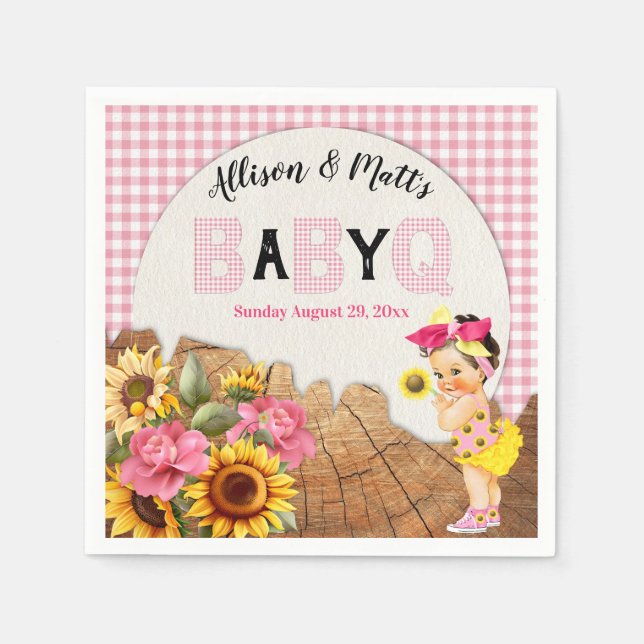 Baby Girl Shower Pink Sunflowers Baby Q Barbeque Napkins (Front)