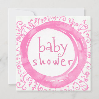 Baby Girl Shower Pink Watercolor Floral Wreath Invitation