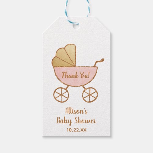 Baby Girl Shower Retro Pink Carriage Thank You Gift Tags