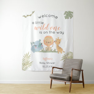 Baby Girl Shower Safari Animals Backdrop Sign