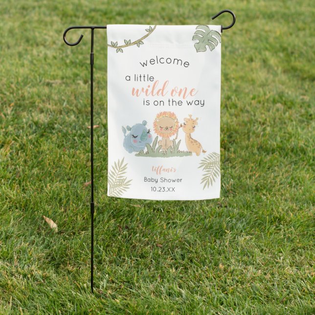 Baby Girl Shower Safari Animals Garden Flag (In SItu)