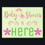 Baby Girl Shower Sign<br><div class="desc">Adorable sign with stand to place in your yard helping all your guests find the party. DOUBLE-SIDED!</div>