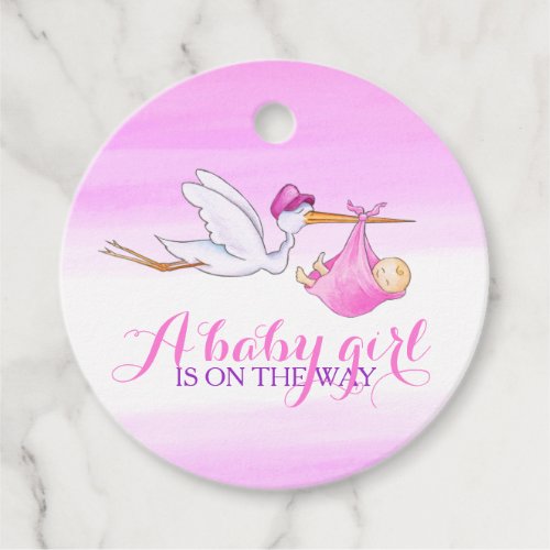 Baby girl shower stork pink watercolor thank you favor tags