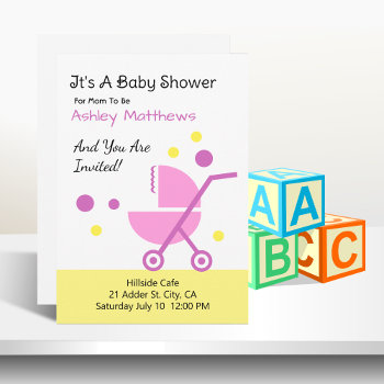 Baby Girl Shower Stroller Invitation by studioart at Zazzle