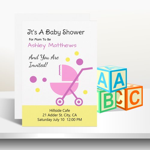 Baby Girl Shower Stroller Invitation