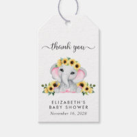 Baby Girl Shower Sunflowers Elephant Thank You Gift Tags