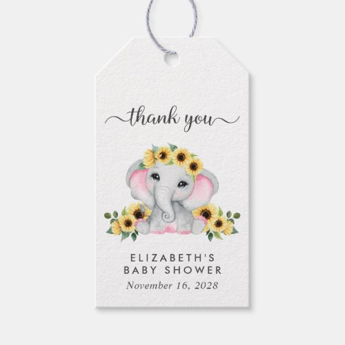 Baby Girl Shower Sunflowers Elephant Thank You Gift Tags