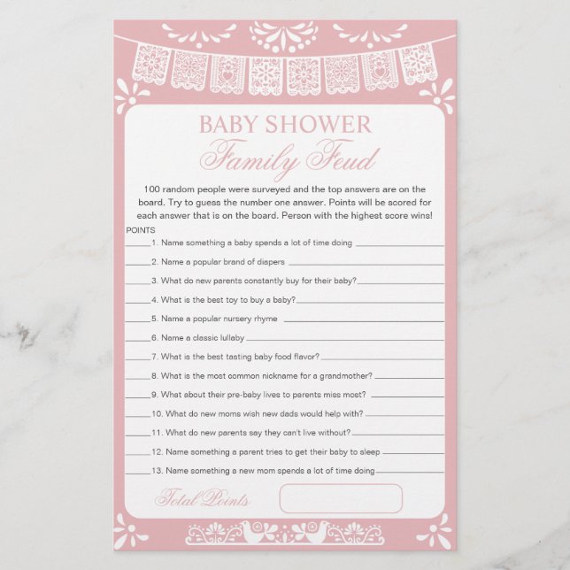 Baby Girl Shower Survey Says Game Card (Front)