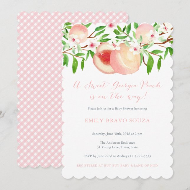 Baby Girl Shower, Sweet Georgia Peach Pretty Invitation (Front/Back)