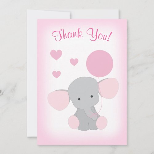 Baby Girl Shower Thank You Card Elephant Pink Gray